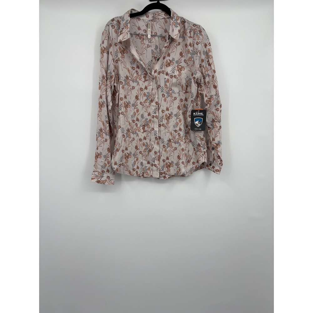 Kuhl Women's Button-Down Shirt in Cream with Brown Floral Print